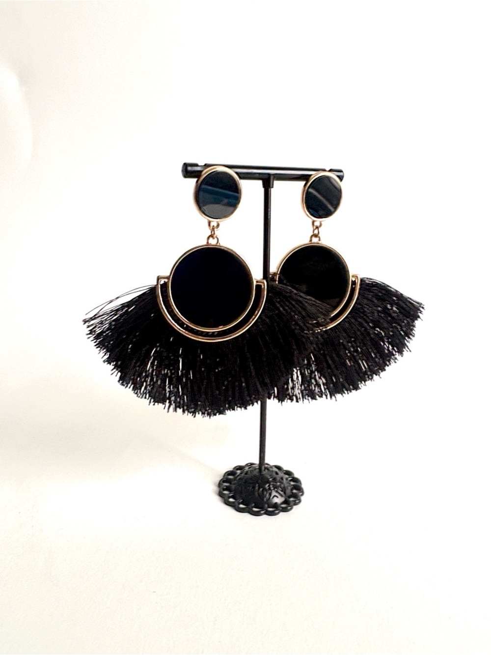 Elegant Black Fringe Drop Earrings